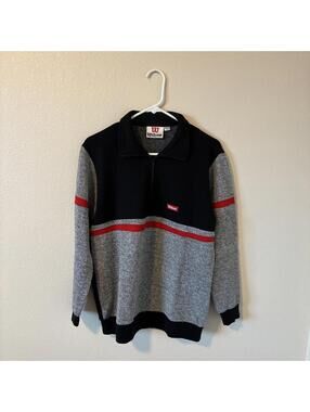 Vintage Wilson Quarter Zip Sweatshirt Polo Black Gray Red Men’s M - Made Taiwan